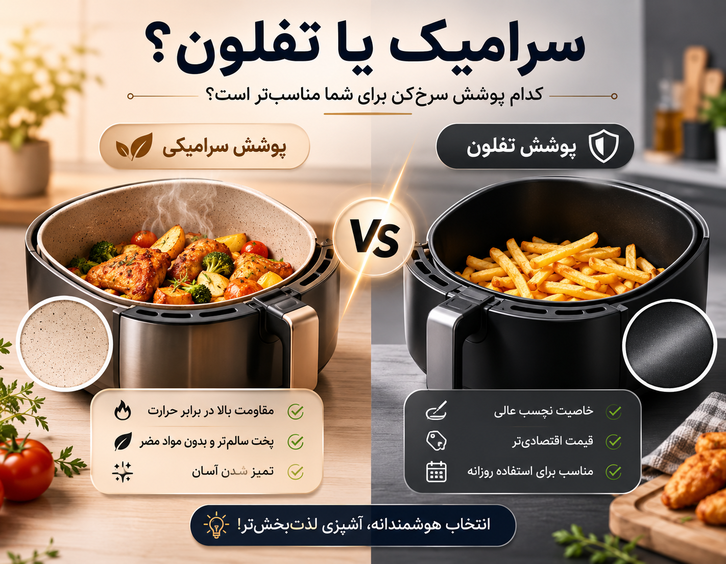 سرخ کن سرامیکی بهتره یا تفلون؟